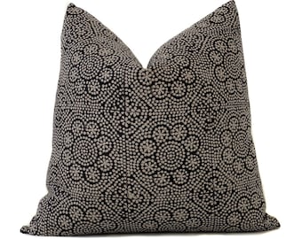 Brown Beige Floral Batik Pillow Cover, Boho Linen Throw Pillow | Decorative Cushion Cover for Couch | Vintage Global Living Room Decor