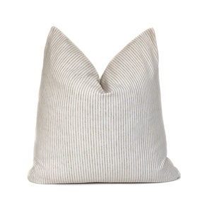 Ticking Stripe Pillow Cover: Linen Cotton Blend, Classic Farmhouse Decor