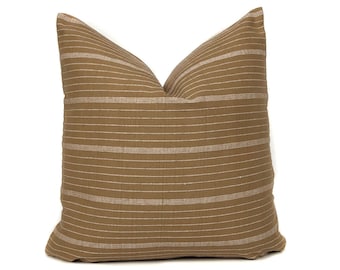 Mustard Stripe Pillow Cover, Beige Minimalist Throw Pillow | Decorative Cushion Cover for Couch | Moder Boho Living Room Decor 20x20