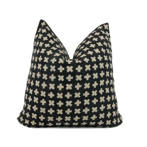 Tribal Pillow Cover: Black Cream Cross Pattern Linen Cushion