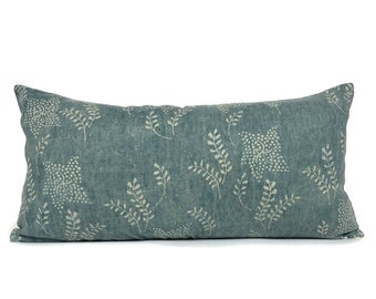 Greenish Blue Floral Pillow Cover Sage Denim Pillow Cover Faded Floral Pillow