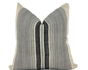 Vintage Hmong Black Striped Pillow Cover, Farmhouse Throw Pillow