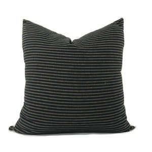 Black and Tan Stripe Pillow Cover: Handwoven Cotton Linen Farmhouse Throw