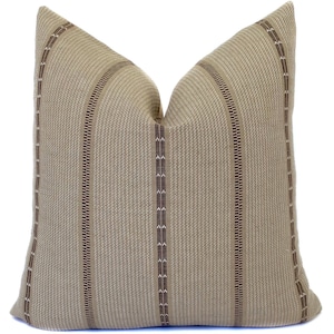 Brown Stripe Pillow Cover, Woven Cotton Jute, Modern Farmhouse