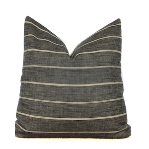 Grey Striped Pillow Cover: Cotton Linen Blend, Farmhouse Decor