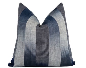 Guatemalan Woven Blue Grey Black Pillow Cover | Stripes |  Blue Pillow Cover | NoGWBS