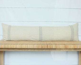 Vintage Style French Grain Sack Lumbar Pillow Cover (12x48)