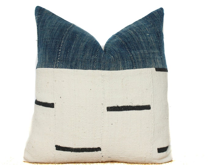 African Indigo Mudcloth Pillow Cover Vintage Blue Pillow Black Etsy