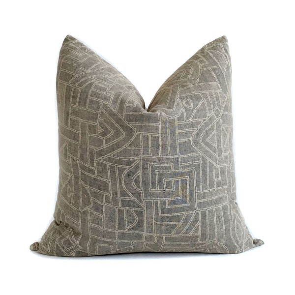 Geometric Pillow Cover Lines Maze Basalt Grey Tan Neutral Linen Cotton Blend Cushion Cover Couch Sofa Throw Pillow  Designer Tye