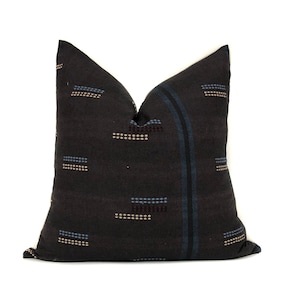Woven Black & Blue Pillow Cover: Vintage Stripe Artisan Cushion