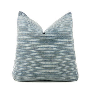 Blue and Cream Stripe Linen Pillow Cover: Coastal Throw Pillow