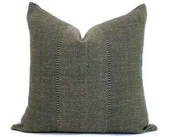 Designer Pillow Cover in Olive Green Textured Cotton Linen Cushion Case Classic Elegant Decorative Sofa Couch Armchair Cushion Verona|Green