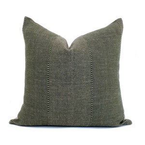 Designer Pillow Cover in Olive Green Textured Cotton Linen Cushion Case Classic Elegant Decorative Sofa Couch Armchair Cushion Verona|Green