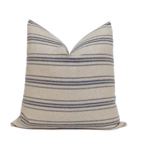 Grain Sack Stripe Pillow Cover: Farmhouse Beige and Blue