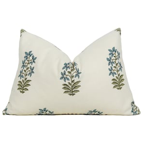 Peter Dunham Udaipur Designer Pillow Cover in Indigo Green, Blue, Cream Throw Pillow Floral Pillow Botanical Pillow Coastal Pillow Patterned