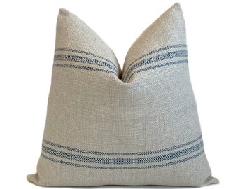 Beige Blue Pillow Cover Basketweave Linen Solid Thick Fabric Cushion Case Neutral Simple Decorative Couch Sofa Bed Throw Pillow Blue French
