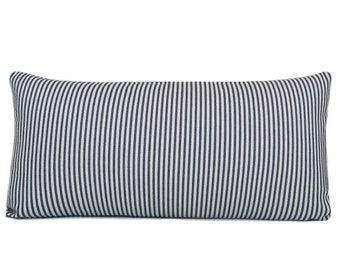 Blue and White Ticking Stripe Pillow Cover: Farmhouse Style