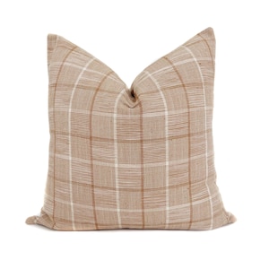 Rust Windowpane Pillow Cover: Peach Cream Plaid Cotton Cushion