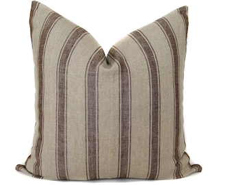 Striped Pillow Cover Brown Rust Striped Cushion Cover Designer Pillows Couch Throw Pillows Boho Pillow Fall Decor  One Affirmation