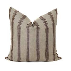 Striped Linen Pillow Cover: Brown Rust Boho Cushion