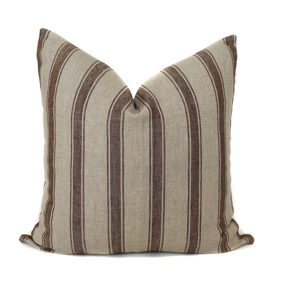 Striped Pillow Cover Brown Rust Striped Cushion Cover Designer Pillows Couch Throw Pillows Boho Pillow Fall Decor  One Affirmation