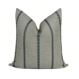 Blue Gray Striped Pillow Cover: Geometric Linen Cotton Cushion