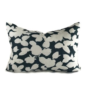 Navy and White Linen Floral  Pillow Cover | Indigo | Blue and White Floral Pillow | Modern Farmhouse Pillow | Designer Pillow Cushion Cover
