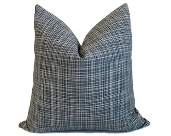 Bowood Tweed Designer Pillow | Gunmetal , Throw Pillows Pillow Covers | Blue Pillow | Striped Pillow | Decorative Pillow | Plaid Pillow