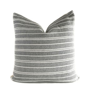 Gray & Cream Woven Stripe Pillow Cover: Modern Farmhouse Cushion