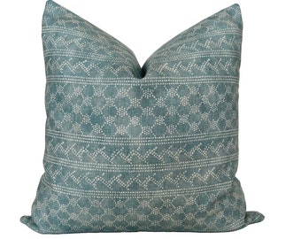 Housse de coussin bleue à motif géométrique en lin épais à rayures, tendance moderne, taie de coussin pour canapé, canapé, coussin Batik Kidara, bleu