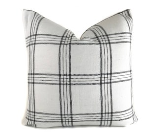 Dundee Plaid Pillow Cover | Black White Plaid Pillow | Farmhouse Pillow Cover | Designer Pillow Windowpane Pillow