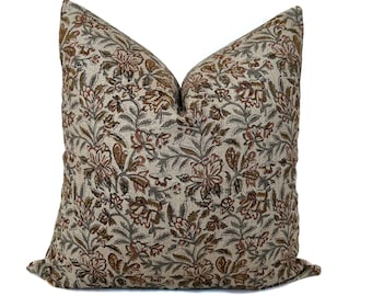 Housse de coussin florale Mélange de coton et lin Beige rouille Gris moutarde Rustique Shabby Chic Botanique Canapé Coussin Décoration d'intérieur confortable Sorrento