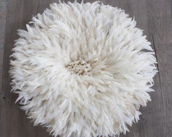 White Feather Juju Hat | 31" Large Cream Juju Hat | African Juju | Wall Art Feather Art