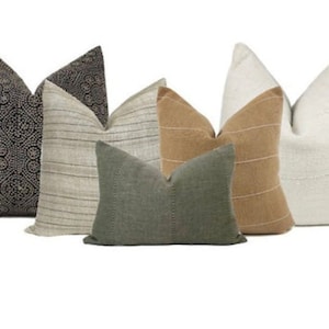 Neutral Designer Sofa Pillow Combo #2 5 Pillow Covers Throw Pillows Pillow Covers Decorative Pillow Neutral Green Rust Pillow Modern Cushion
