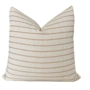 Textured Striped Pillow Cover: Cream & Tan Cotton Blend, Minimalist Coastal Decor