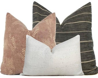 Pillow Combo # 19 3 Pillow Covers Decorative Pillows Throw Pillows Rust Floral Striped Pillow Covers Modern Farmhouse Home Decor Black Decor