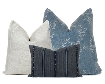 Sofa Pillow Combo # 25 Blue and White Pillows Contemporary Pillows High End Pillows Designer Pillows Coastal Pillows Blue One Affirmation