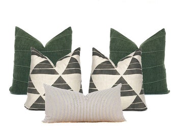 Pillow Combination #1 | 3 Pillow Covers | Green Pillows | Black Pillows | Neutral Pillows | Earth Toned | Throw Pillows | Decorative Pillows