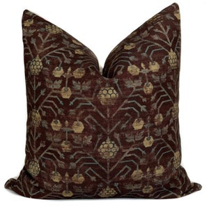 Maroon & Mustard Floral Linen Pillow Cover - One Affirmation