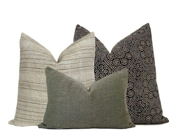 Designer Pillow Cover Set: Neutral Floral & Striped Pillows