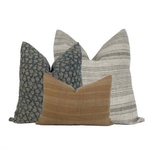 Earth Tone Designer Pillow Set #16 3 Pillow Covers Green Floral and Rust Pillows Floral Pillows | Striped Pillows Decorative Throw Pillows