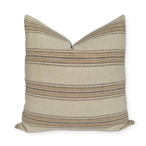 Striped Pillow Cover: Brown Rust Cotton Cushion, Boho Throw Pillow