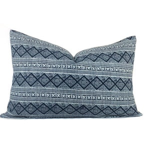 14x20 Blue Hmong Lumbar Pillow Cover Boho Blue Pillow Blue Batik Pillow Throw Pillows Pillow Covers One Affirmation | Decorative Pillows