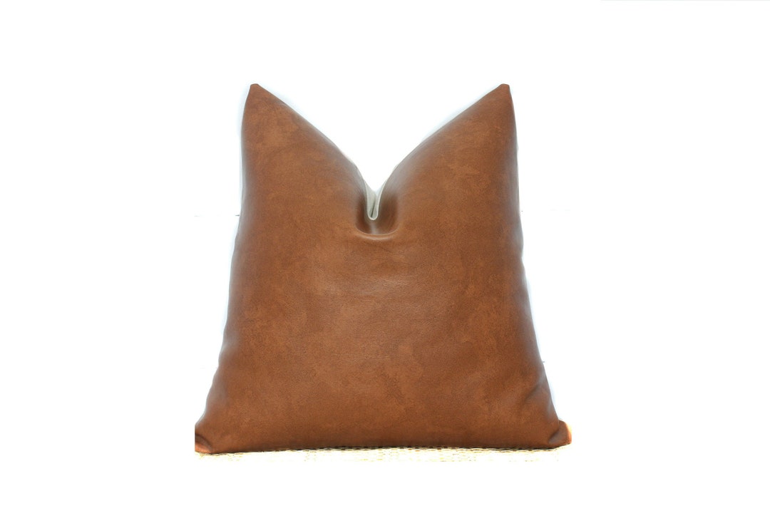 Faux Leather Cushion Cover Bourbon Brown Luxurious Elegant Classic