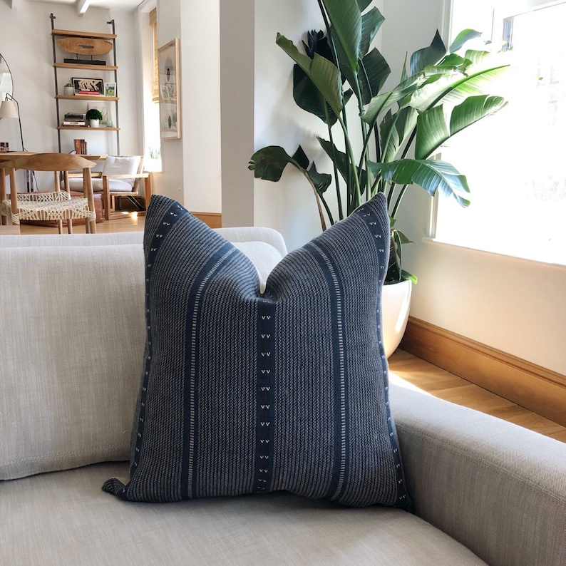 Florence Pillow Cover in Navy Blue Stripe Pillow Designer Etsy