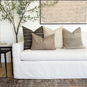Neutral Pillow Set Pillow Combinations Decorative Pillows Brown Grey Cream Pillow Combo Cushion Cover Batik Stripe Woven Pillow Cover Modern