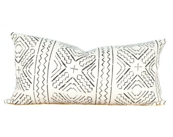 MudCloth Pillow Cover | X Mudcloth Lumbar | Authentic African Mud Cloth | 12x24 | No9009