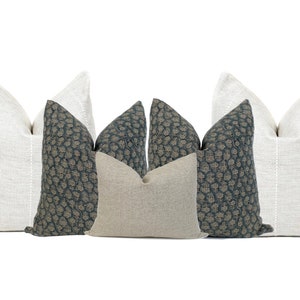 Green Floral Pillow Cover Set: Designer Throw Pillows, Linen Blend