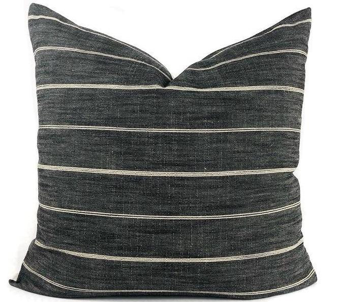 SR-HOME Striped Faux Leather/cotton Pillow Cover