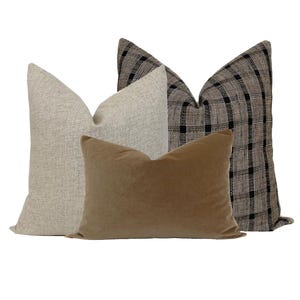 Neutral Pillow Cover Set: Plaid, Linen, Velvet Decorative Cushions